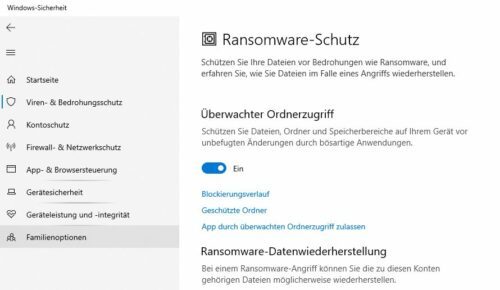 Überwachter Ordnerzugriff als Ransomware-Schutz