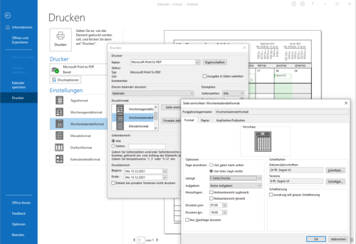 Outlook bietet umfangreiche Druckmöglichkeiten