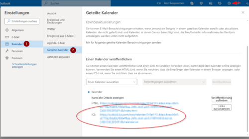 Versteckt kann Outlook.com seinen Kalender auch als ICS-Datei freigeben.