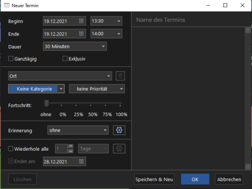 neuer Termin in EssentialPIM