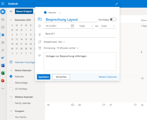 Termine in Outlook.com können wie in jeder anderen Kalender-Software flexibel angepasst werden.