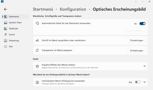 Anpassungen der Darstellung für Start 11