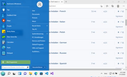 Das Open-Shell-Menu blendet funktioniert als alternatives Startmenü in Windows 11, wenn man dessen Startbutton auch nach links verlegt.