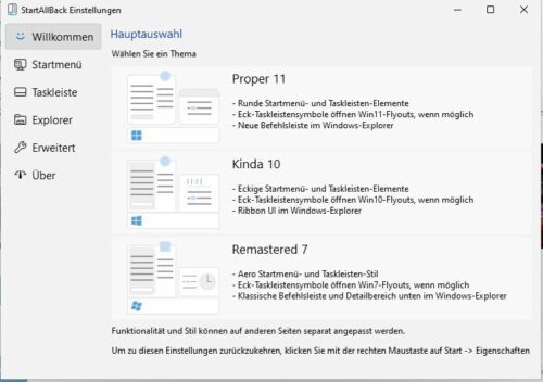 StartAllBack bietet verschiedene Designs für ein alternatives Startmenü in Windows 11.
