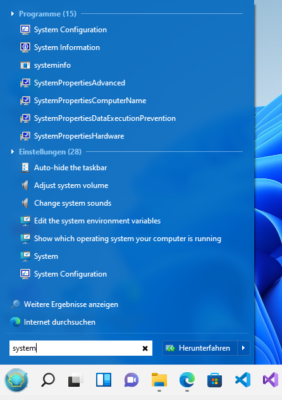 Suche in den Systemeinstellungen und Systemsteuerung von Windows 11 mit Open-Shell-Menu