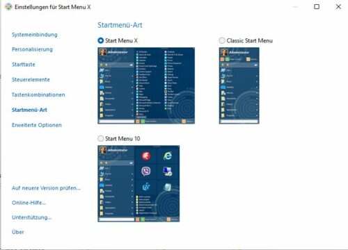 Verschiedene Arten für das Start Menu x