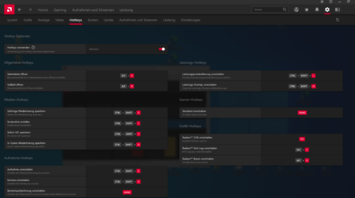 Hotkeys in AMD Adrenalin