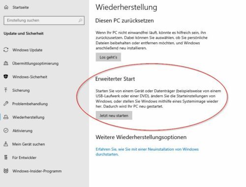 Windows 10 UEFI finden Sie hinter dem erweiterten Start