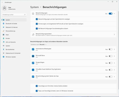 System Benachrichtigungen