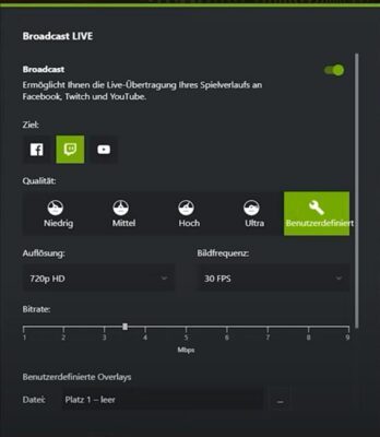 Broadcast Live mit Nvidia Geforce Experience