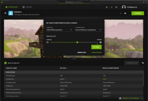 Spiele werden über NVIDIA GeForce Experience optimal eingestellt