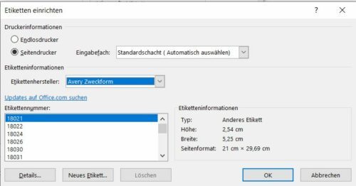 Word bietet bereits viele Vorlagen für Etiketten