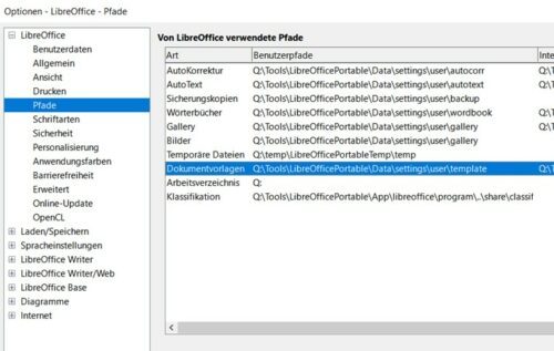 Pfad zu persönlichen Office-Vorlagen in LibreOffice