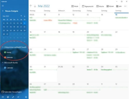 iCloud-Kalender in der Kalender-App von Windows