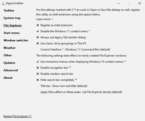 ExplorerPatcher Einstellungen 3