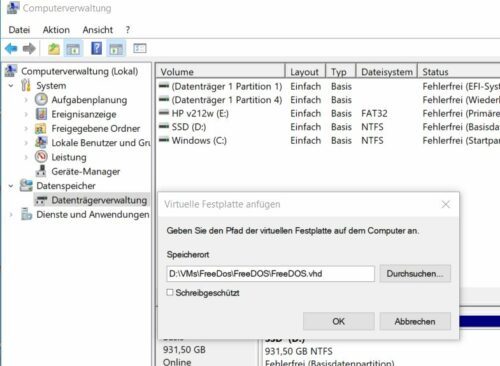 Um DOS-Programme unter Windows 10 zu starten, müssen diese auf die virtuelle Festplatte von FreeDOS