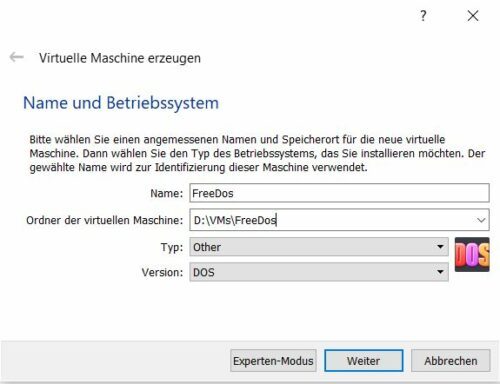 Neue VM, um DOS-Programme unter Windows 10 zu starten.