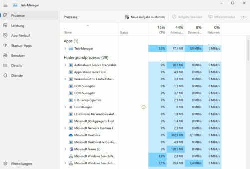 Der neue Task-Manager in Windows 11 22h2