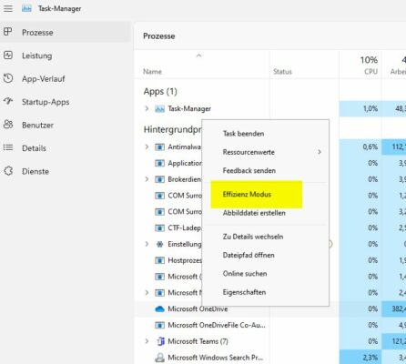 Effizenzmodus in Windows 11 im neuen Task-Manager