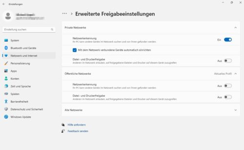 erweiterte Freigabeeinstellungen in Windows 11