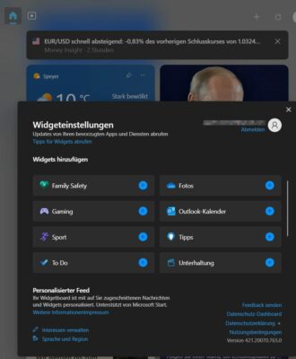 Weitere Widgets hinzufügen