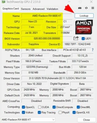 GPU-Z zeigt die meisten Infos zur Grafikkarte an.