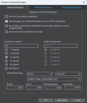 Projekt-_Filmeinstellungen und Proxy-Schnitt