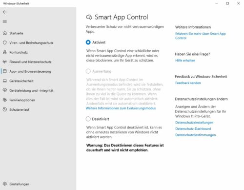 Smart App Control aktiviert