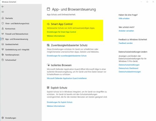 Windows-Sicherheit mit Smart App Control