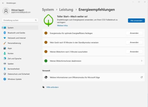 Windows 11 Moment 2 Update - Energieempfehlungen