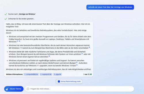 bing AI - Vorzüge von Windows