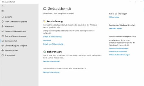 Kernisolierung in Windows-Sicherheit