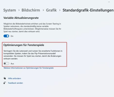 Optimierung für Fensterspiele