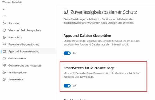 SmartScreen für Microsoft Edge abschalten