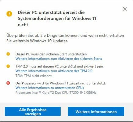 Ergebnis der PC-Integritätsprüfung von Microsoft