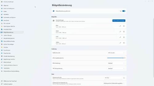 Bildgrößenänderung Einstellungen