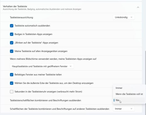 Einstellungen Taskleiste