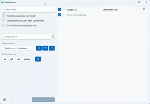 Fenster von PowerRename