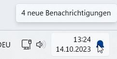 Neue Benachrichtigungen in der Taskleiste