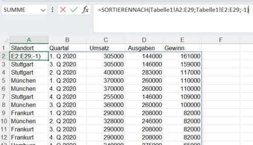 Sortierennach in Excel