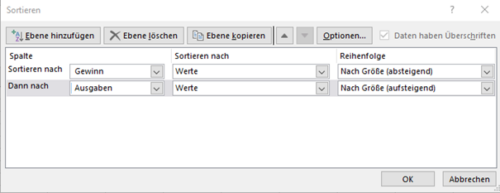 Weitere Sortierebenen