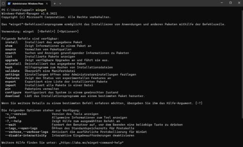 Winget-Befehle in Windows Terminal unter Windows 11