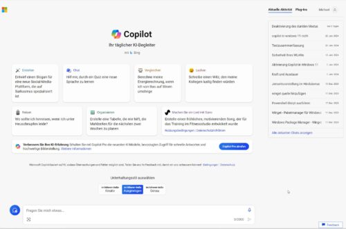 Microsoft Copilot in der Webseite