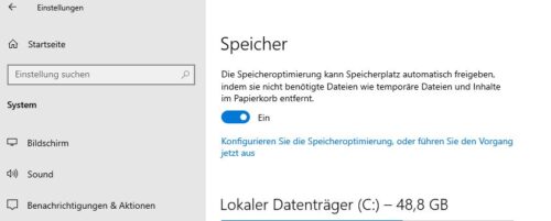 Speicheroptimierung in Windows 10