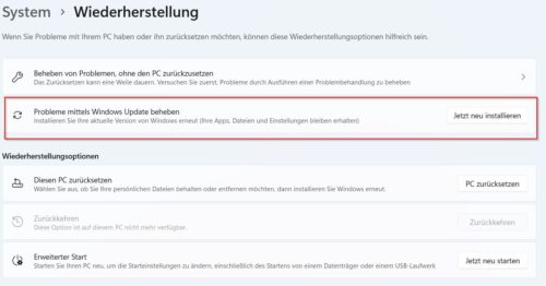 Probleme mittels Windows Update beheben