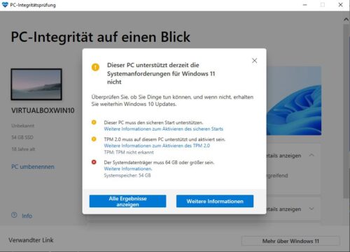 PC erfüllt die Hardwarevoraussetzungen für Windows 11 nicht