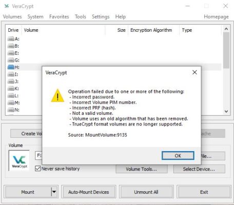 TrueCrypt-Container lassen sich nicht mehr mit VeraCrypt öffnen