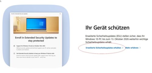 Erweiterte Sicherheitsupdates für Windows 10erhalten