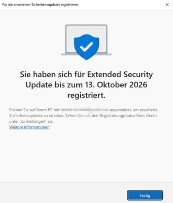 Registrierung abgeschlossen