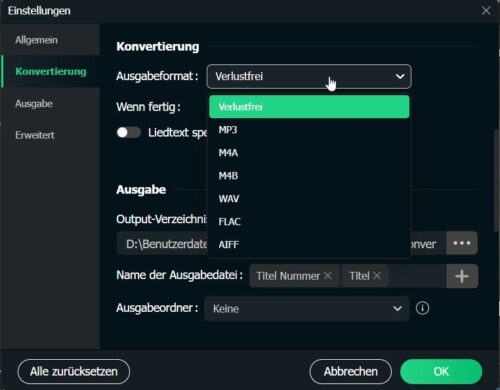 ViWizard Spotify Music Converter Einstellungen